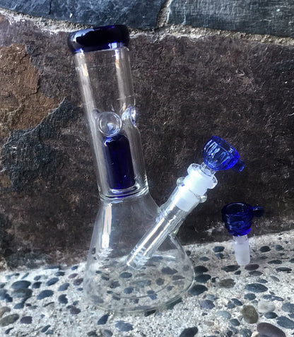 Best Thick Glass 9" Beaker Blue Dome Perc. Bong 2 - 14mm Herb Bowls