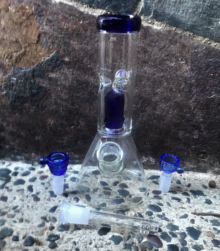 Best Thick Glass 9" Beaker Blue Dome Perc. Bong 2 - 14mm Herb Bowls