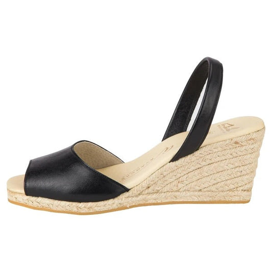 Black Leather Espadrille wedge