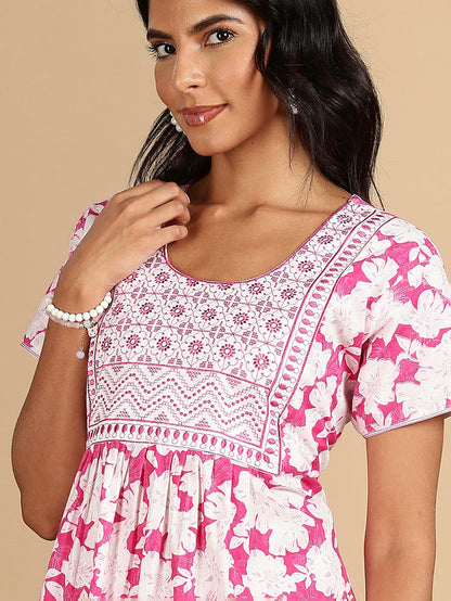 Blush Bloom Pink Best Pure Cotton Nightgown For Women