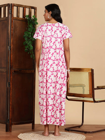 Blush Bloom Pink Best Pure Cotton Nightgown For Women