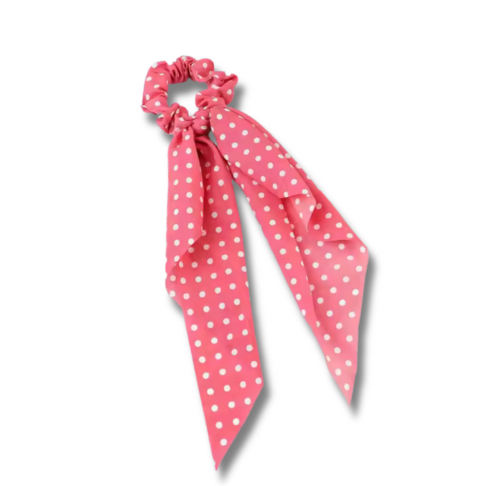 Blush Polka Dot Satin Scarf Scrunchie