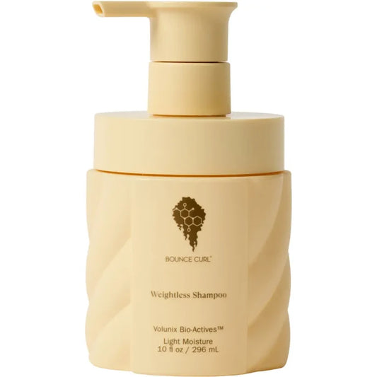 Bounce Curl Weightless Shampoo for curly hair, light moisture formula in beige pump bottle