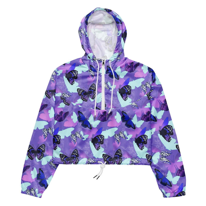 Butterfly kawaii cropped windbreaker with cobalt morphos and violet wings