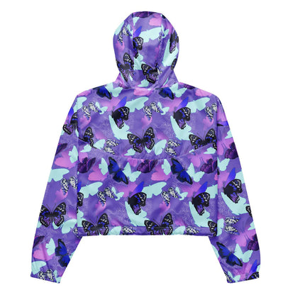 Butterfly kawaii cropped windbreaker with navy butterflies and white-spotted wings