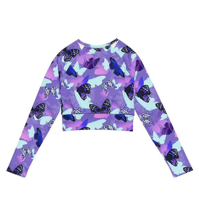 Butterfly kawaii long-sleeved crop top with navy butterflies and white-spotted wings