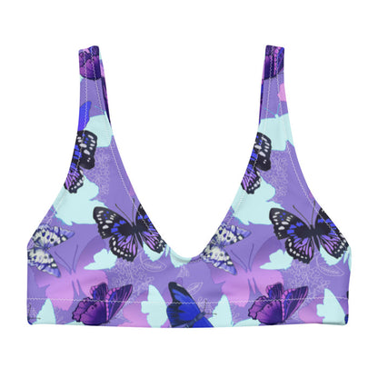 Butterfly kawaii padded bikini top in purple with cobalt morphos and violet wings