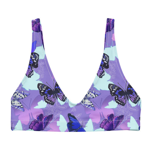 Butterfly kawaii padded bikini top in purple with cobalt morphos and violet wings