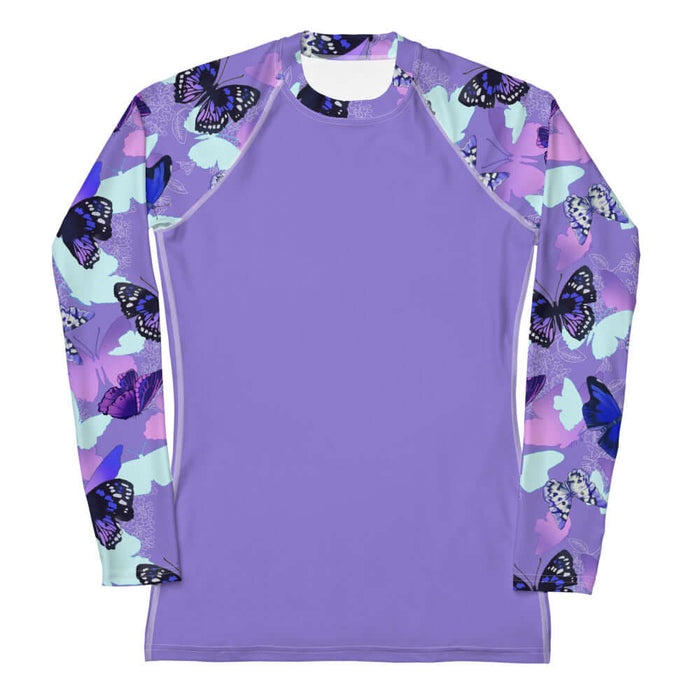 Butterfly kawaii rash guard with cobalt morphos and violet wings