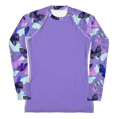 Butterfly kawaii rash guard with cobalt morphos and violet wings