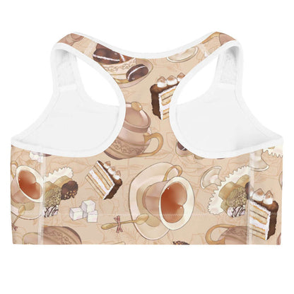 Latte kawaii Café sports bra with heart-shaped teacups and sugar cubes