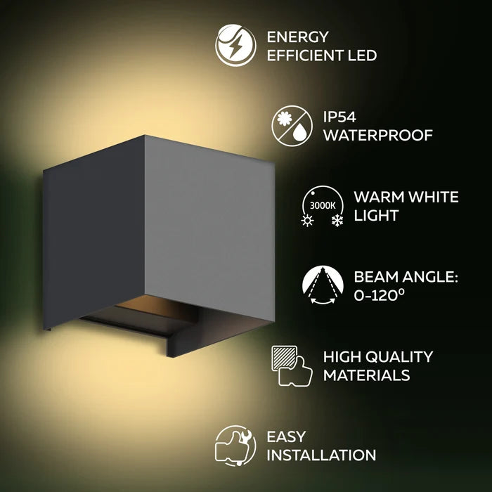 Calex Bari LED Wall Light - Up & Down - Anthracite