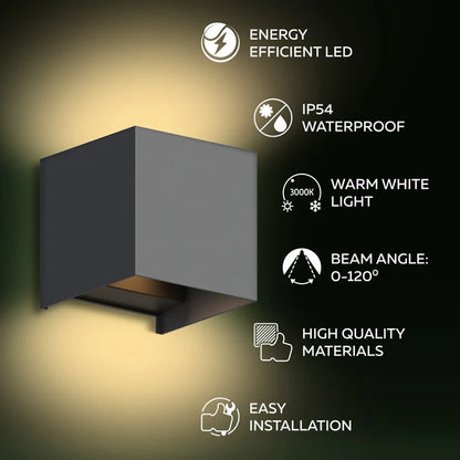 Calex Bari LED Wall Light - Up & Down - Anthracite