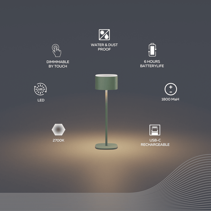 Calex Serino Table Light - Battery - Green