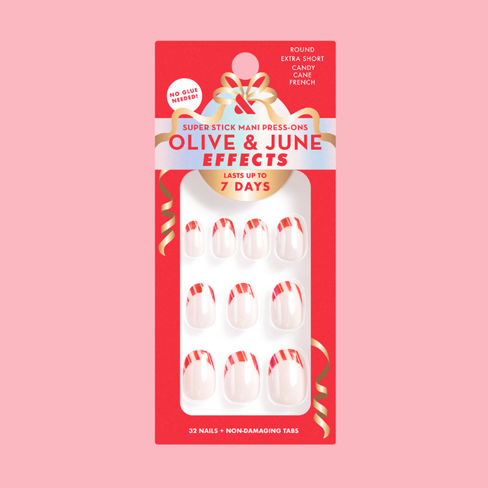 Candy Cane French - Tab Press-On | Extra Short | Round