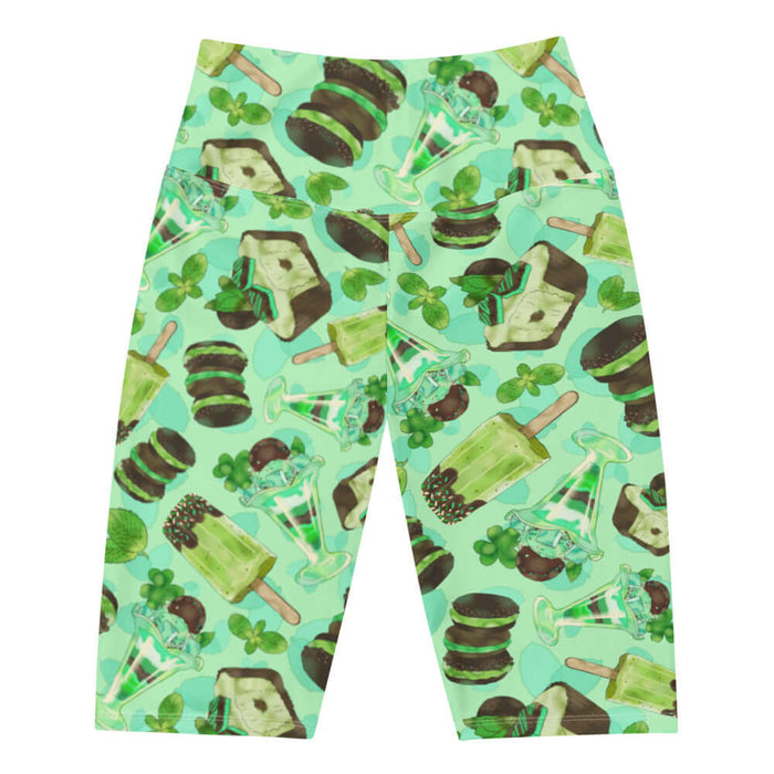 Choco Mint kawaii biker shorts in mint with mint popsicles and mint-cream cookies