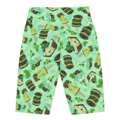 Choco Mint kawaii biker shorts in mint with layered mint parfaits and chocolate-dipped mint squares