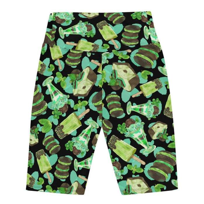 Choco Mint kawaii biker shorts in mint with mint-cream sandwich cookies and mint parfaits