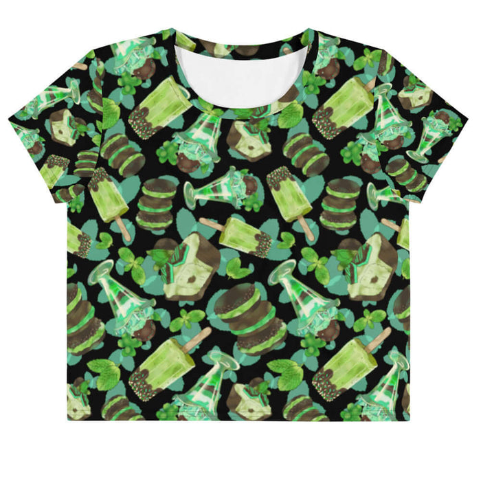 Choco Mint kawaii crop top in mint with chocolate-dipped popsicles and fresh mint leaves