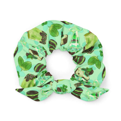 Choco Mint kawaii scrunchie in mint with mint popsicles and mint-cream cookies