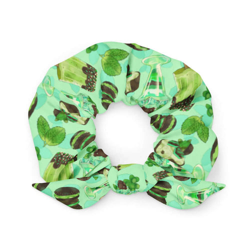 Choco Mint kawaii scrunchie in mint with mint popsicles and mint-cream cookies