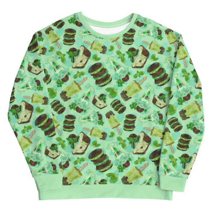 Choco Mint kawaii sweatshirt in mint with mint popsicles and mint-cream cookies