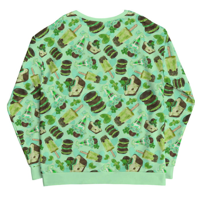Choco Mint kawaii sweatshirt in mint with layered mint parfaits and chocolate-dipped mint squares