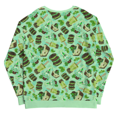 Choco Mint kawaii sweatshirt in mint with layered mint parfaits and chocolate-dipped mint squares