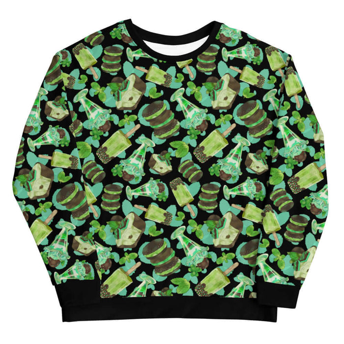 Choco Mint kawaii sweatshirt in mint with chocolate-dipped popsicles and fresh mint leaves