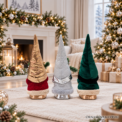 Christmas Luxe Plush Gnome Set of 3, Elegant Emerald Silver 19.3" Holiday Decor