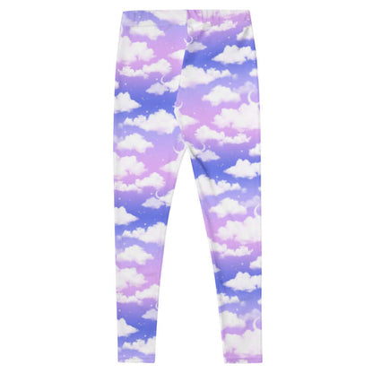 Cloudy Sky kawaii leggings in purple gradient with crescent moons and scattered stars