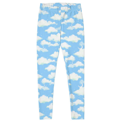 Cloudy Sky kawaii leggings in blue with drifting clouds and tiny stars