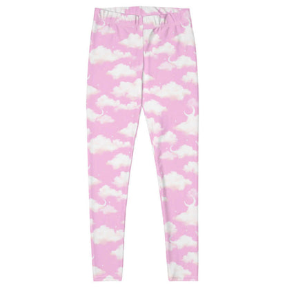 Cloudy Sky kawaii leggings in pink with puffy clouds and sprinkled stars