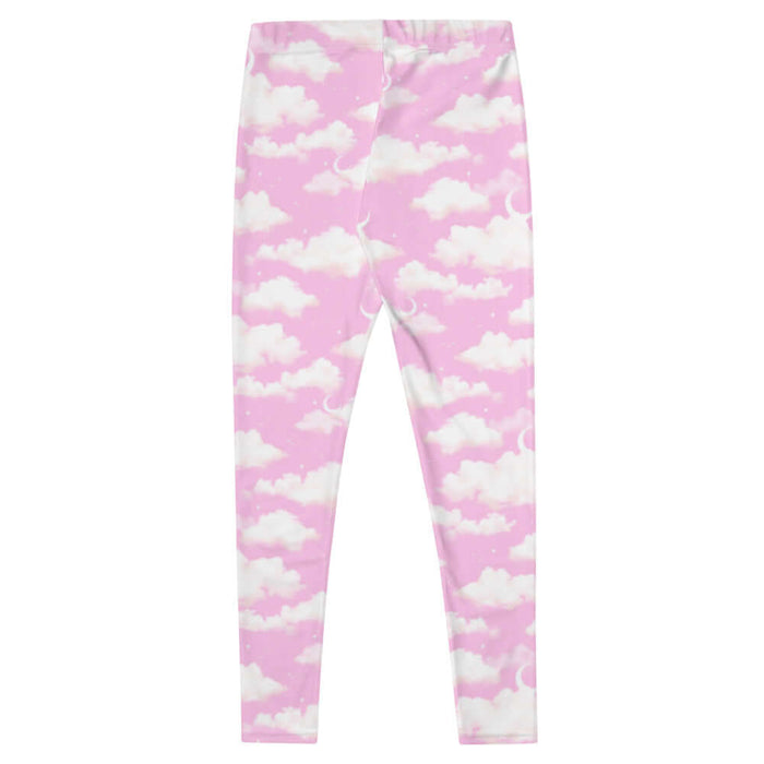 Cloudy Sky kawaii leggings in pink with crescent moons and soft clouds