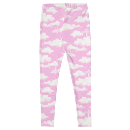 Cloudy Sky kawaii leggings in pink with crescent moons and soft clouds