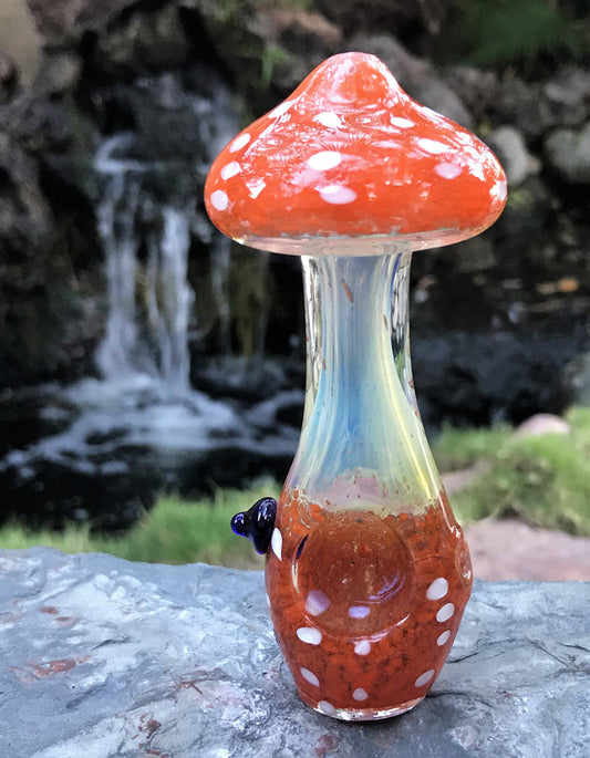 Collectible 4.5" Fumed Glass Handmade Mushroom Hand Pipe - Orangina