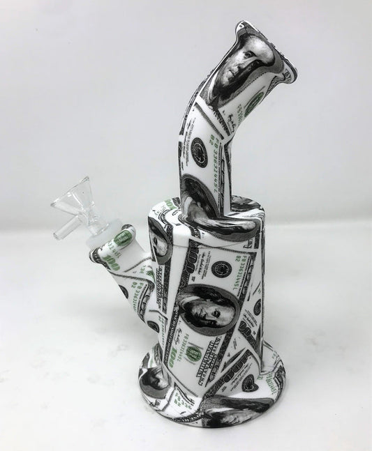 Collectible Paper Money Design 8" Detachable Silicone Best Water Bong 14mm Bowl