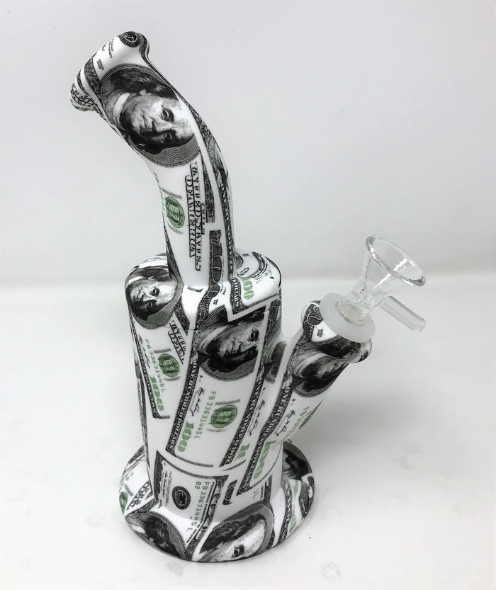 Collectible Paper Money Design 8" Detachable Silicone Best Water Bong 14mm Bowl