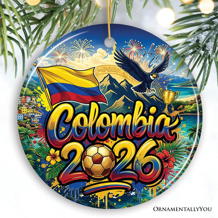 Colombia 2026 Soccer Cup Global Championship Ornament, Fans Football Gift and Tree Decor Ceramic Ornament OrnamentallyYou Circle
