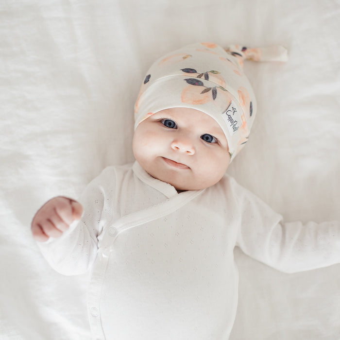 Copper Pearl Newborn Top Knot Hat - Caroline