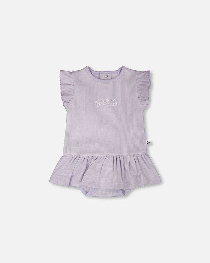 Cotton Rib Jersey Romper With Frill Lilac-0