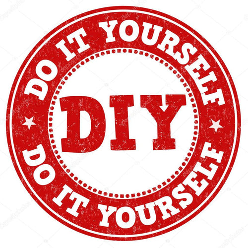 Red circular stamp with bold distressed text "DIY" in center and "Do It Yourself" around the edge