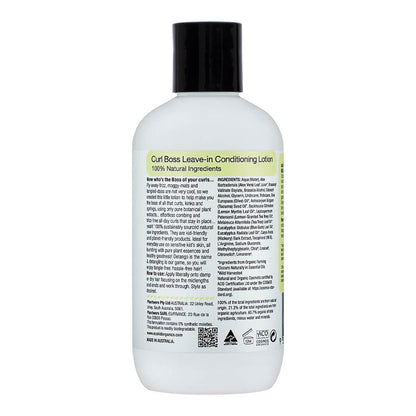 Back of bottle of natural leave-in conditioning lotion for kids, showing ingredients and directions.
