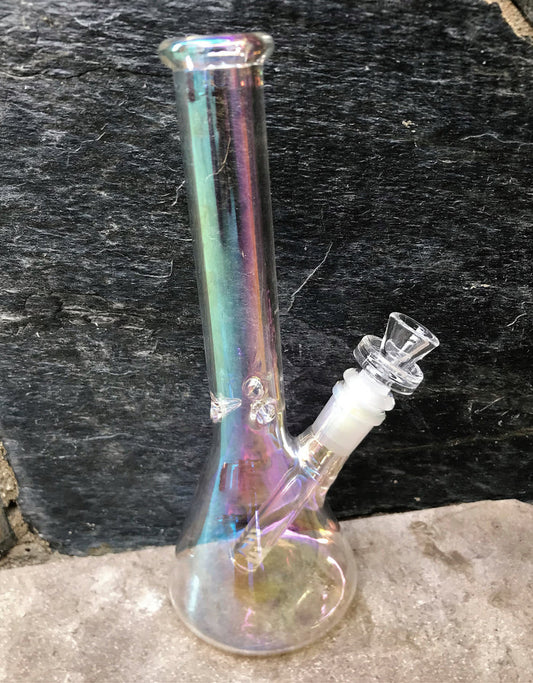 Elegant 10" Beaker Thick Glass Bong Ice Catchers Thick Glass Downstem 14mm Bowl - Iridescent Ice