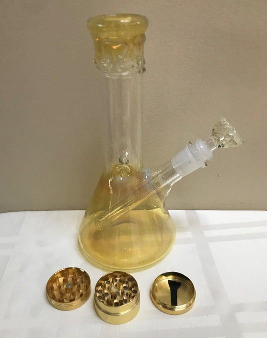 Elegant Thick Fumed Glass Beaker 9" Bong Ice Catcher Grinder 14mm Bowl
