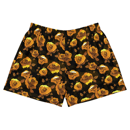 Gold Enchanted Rose Athletic Short Shorts with golden roses and briars, goth athletic shorts