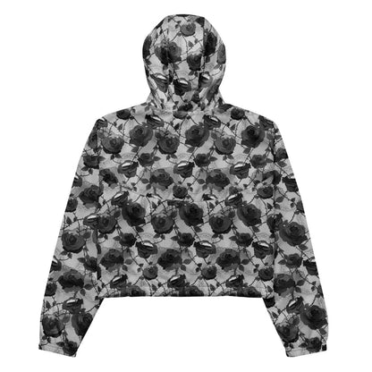 Enchanted Rose Cropped Windbreaker with full-bloom roses and thorny vines, goth windbreaker