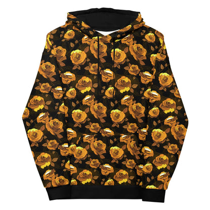 Enchanted Rose Hoodie with watercolor roses and leaves, kawaii alternative fleece hoodie