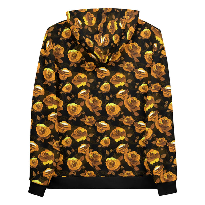 Enchanted Rose Hoodie with full-bloom roses and briar stems, goth kawaii cozy hoodie