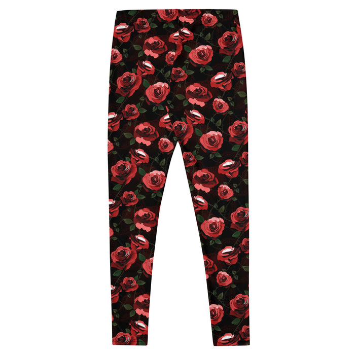 Enchanted Rose Leggings detail with rose blossoms and briars, gothic kawaii gym wear